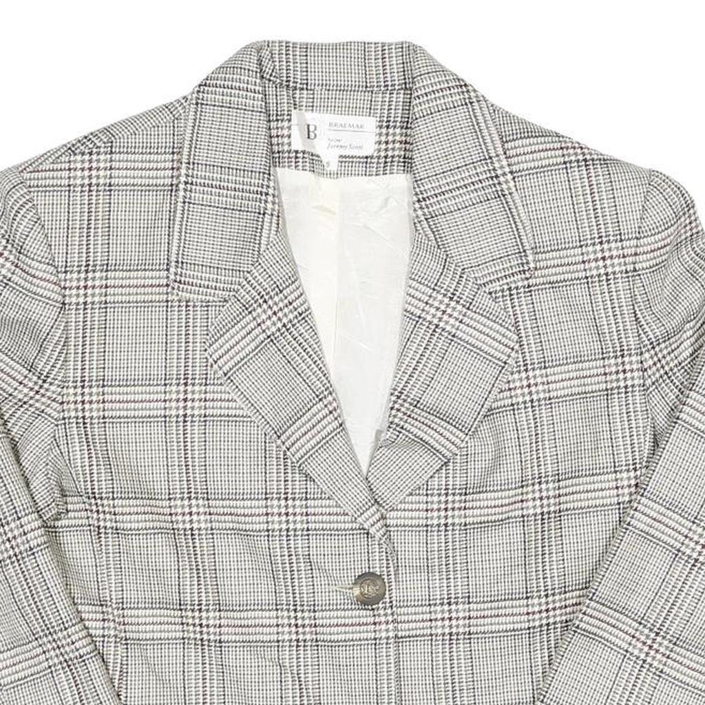 Womens Grey & White Check Button Jacket UK 8 Cotton Blend Classic Tailored