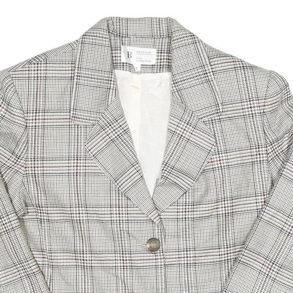 Womens Grey & White Check Button Jacket UK 8 Cotton Blend Classic Tailored