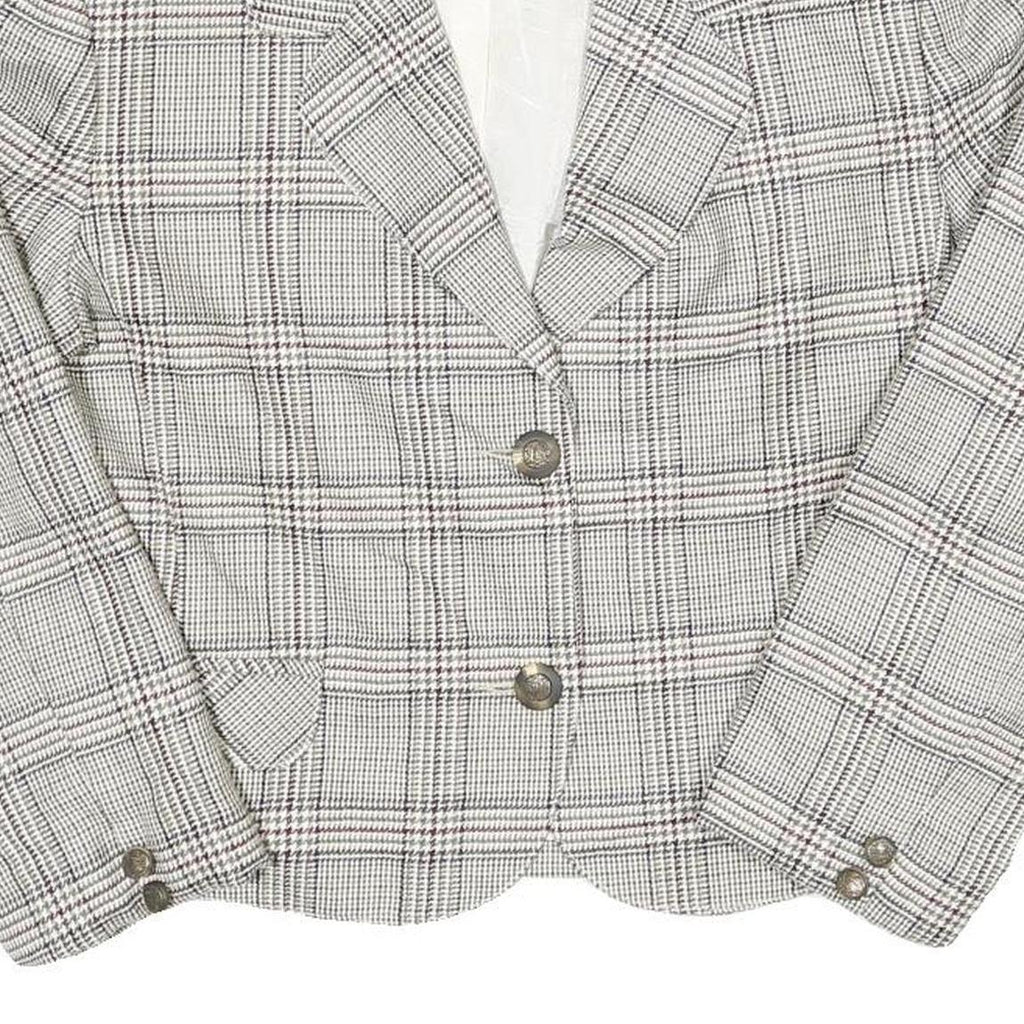 Womens Grey & White Check Button Jacket UK 8 Cotton Blend Classic Tailored