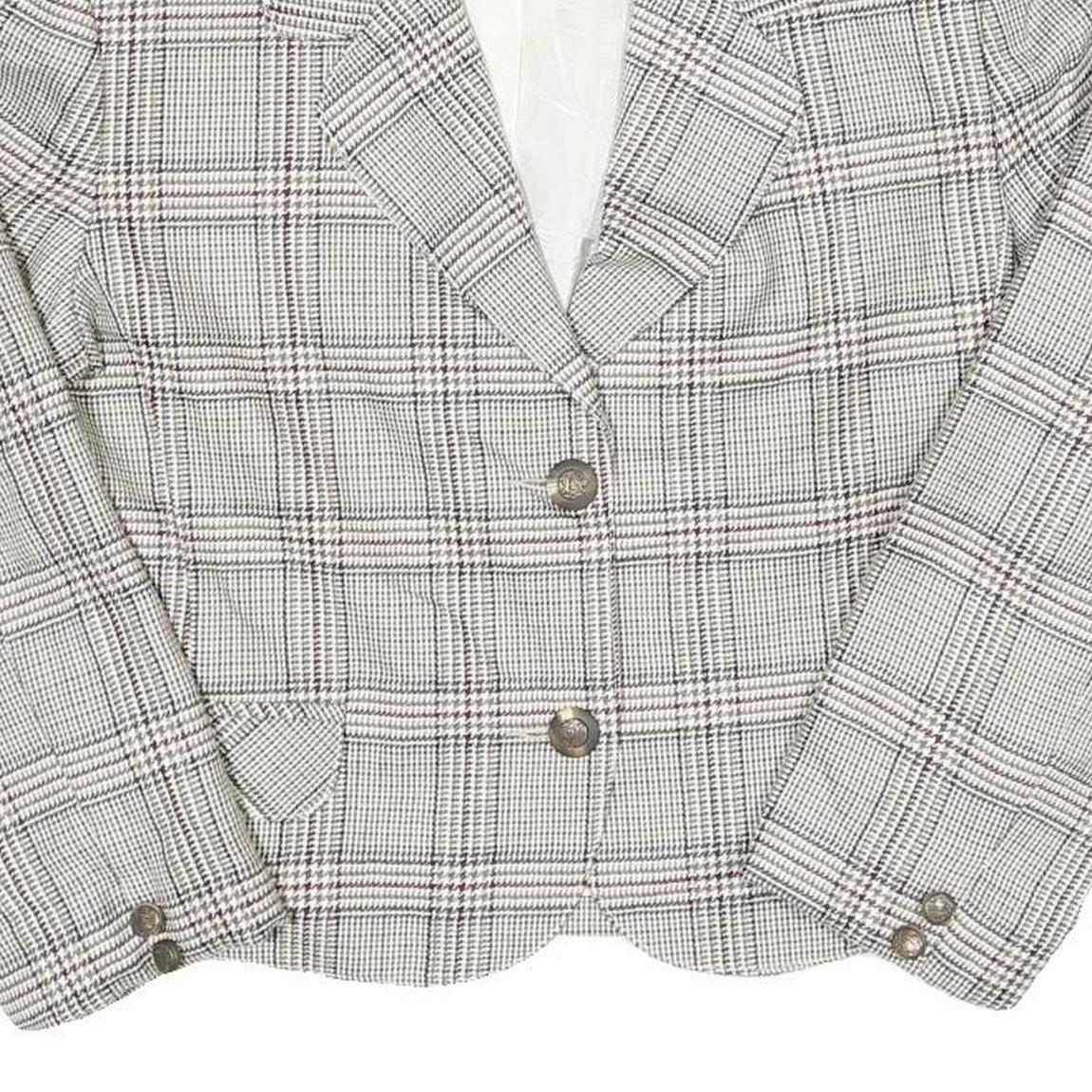 Womens Grey & White Check Button Jacket UK 8 Cotton Blend Classic Tailored