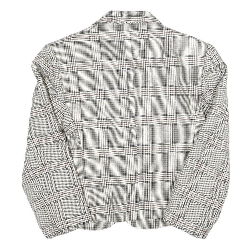 Womens Grey & White Check Button Jacket UK 8 Cotton Blend Classic Tailored