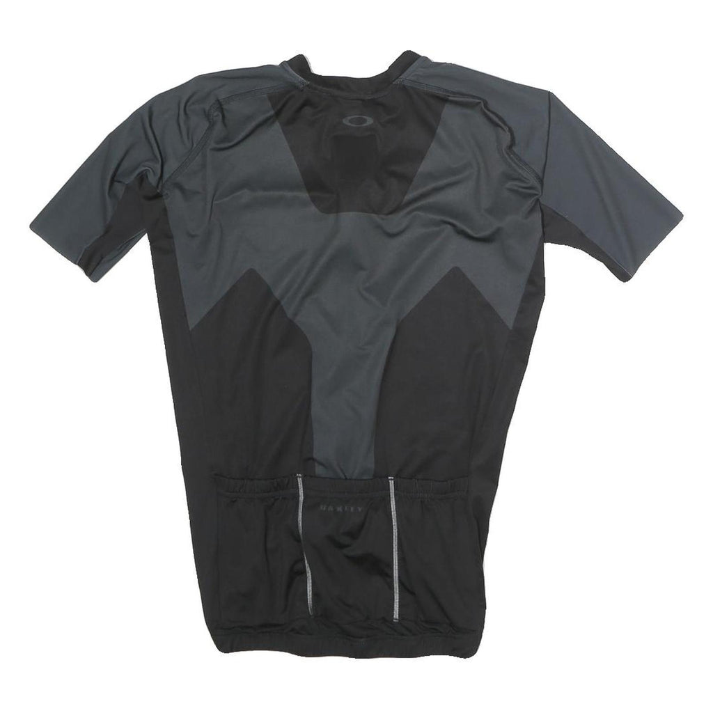 OAKLEY Mens Black Grey Athletic T-Shirt M Short Sleeve Zip Cycle Jersey