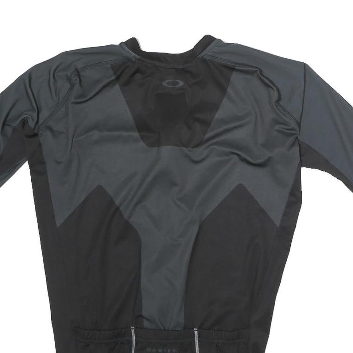 OAKLEY Mens Black Grey Athletic T-Shirt M Short Sleeve Zip Cycle Jersey