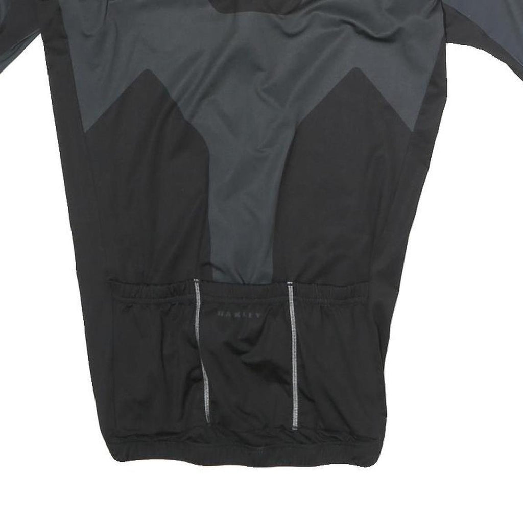 OAKLEY Mens Black Grey Athletic T-Shirt M Short Sleeve Zip Cycle Jersey