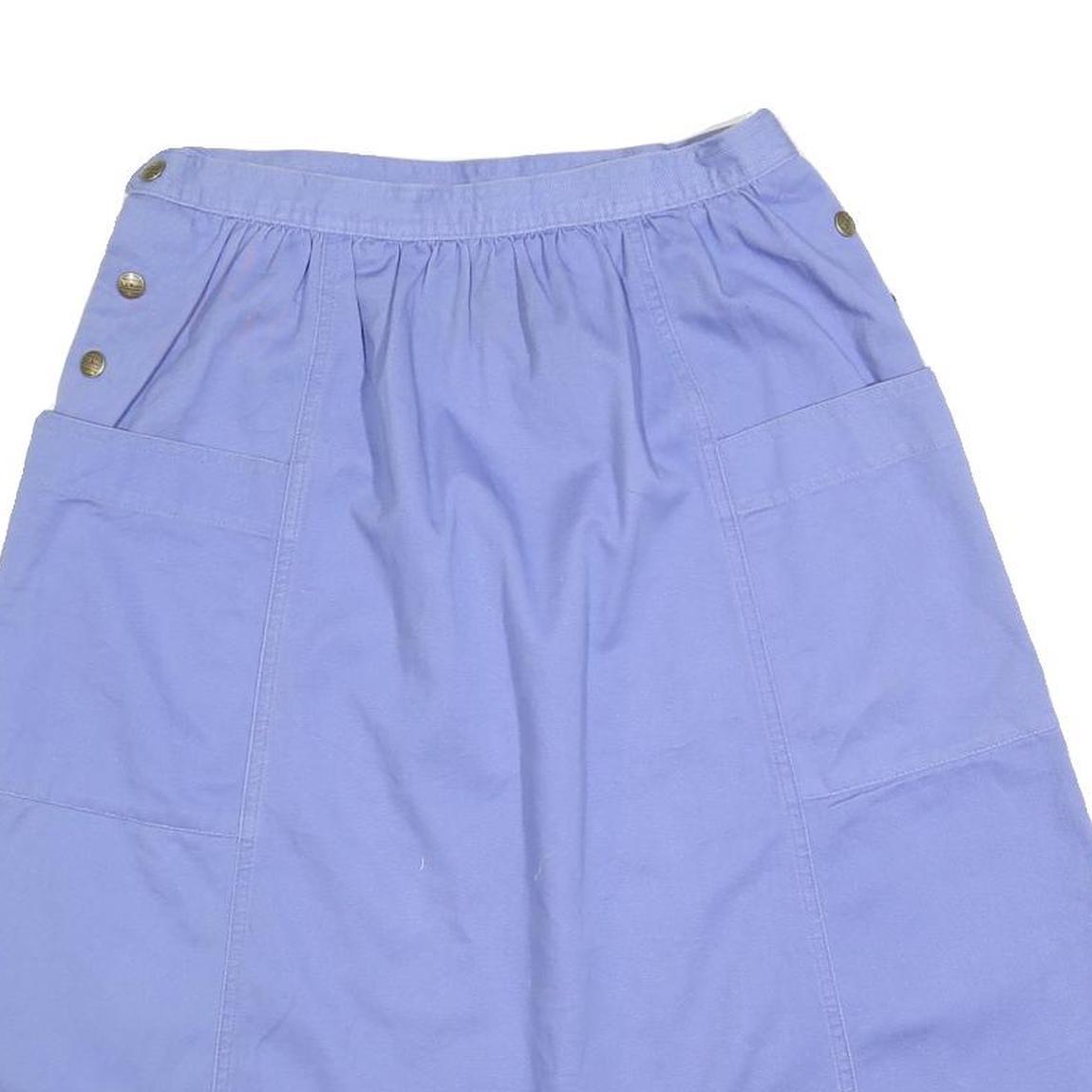 LL BEAN Womens Blue Casual Mini Cotton Blend Plain Skirt S Button Pocket Style