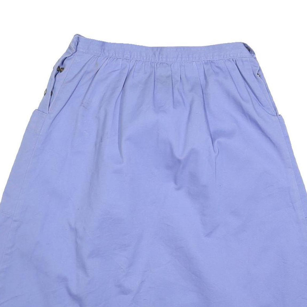 LL BEAN Womens Blue Casual Mini Cotton Blend Plain Skirt S Button Pocket Style
