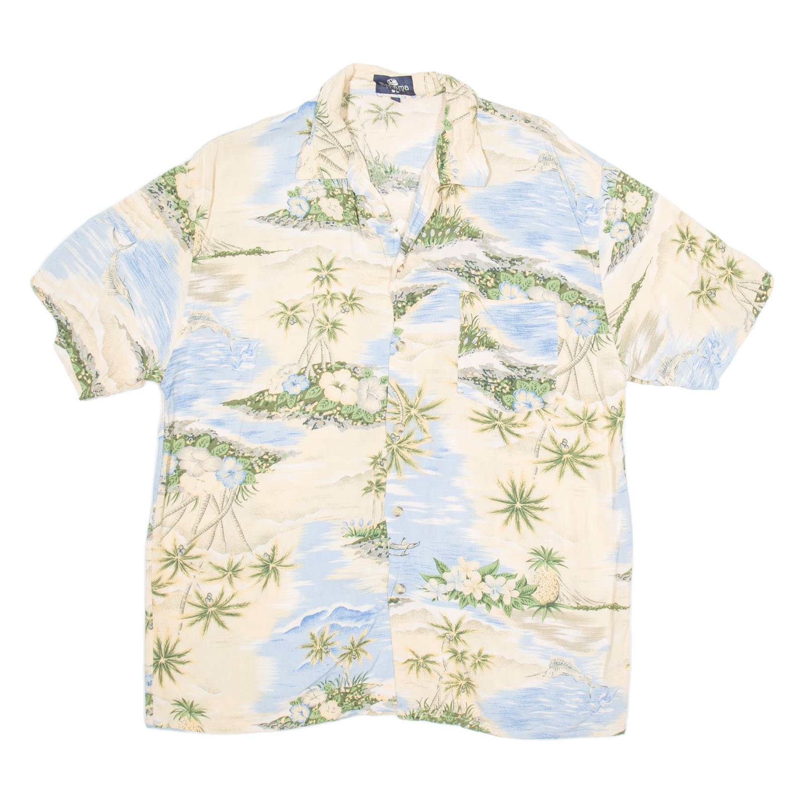 BAHAMA CRUISES Mens Hawaiian Shirt Beige Viscose Floral XL
