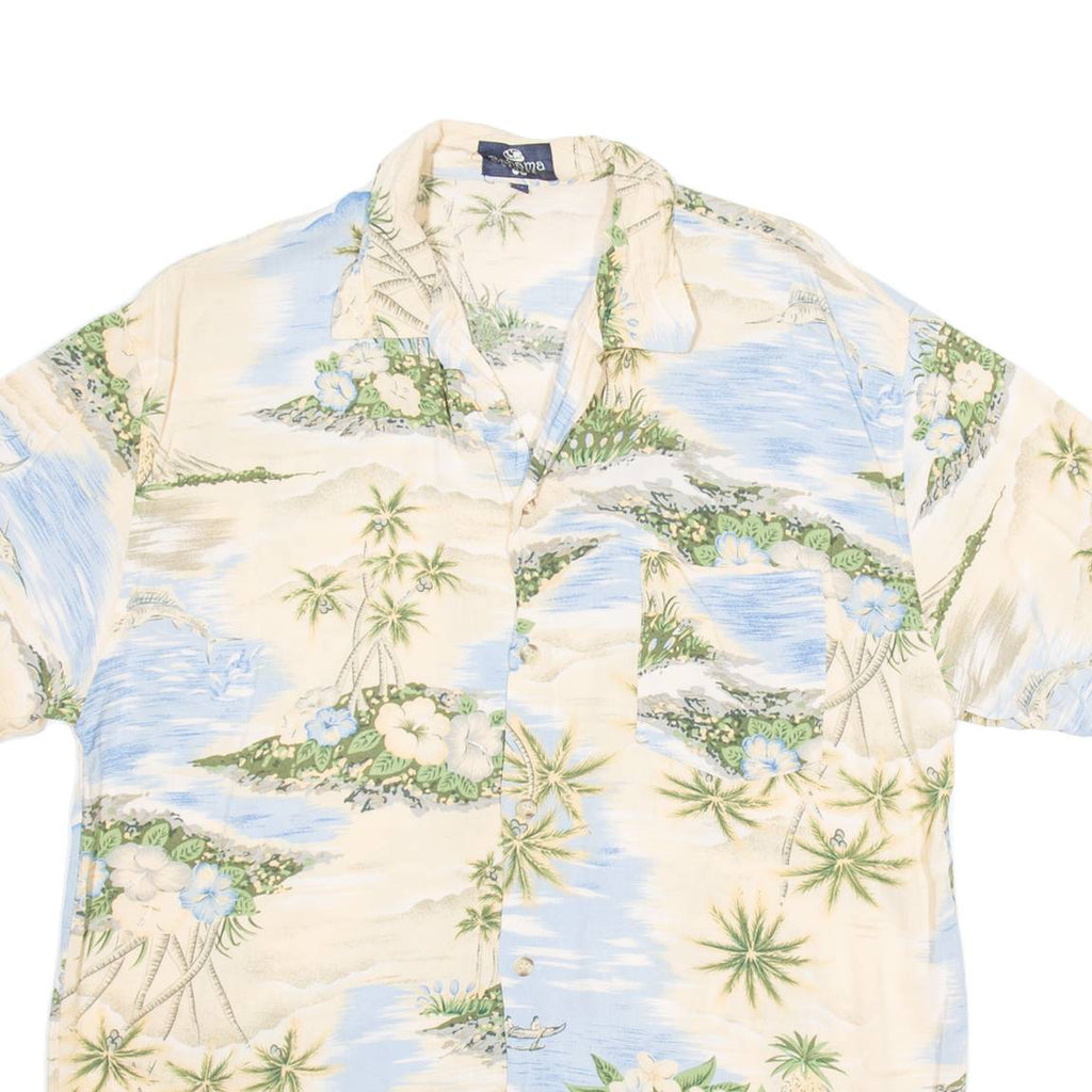 BAHAMA CRUISES Mens Hawaiian Shirt Beige Viscose Floral XL