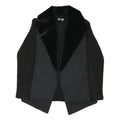 MALVIN Womens Black Cotton Blend Knit Jacket S Faux Fur Collar Open Front