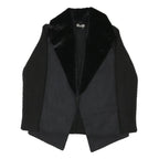 MALVIN Womens Black Cotton Blend Knit Jacket S Faux Fur Collar Open Front