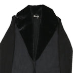 MALVIN Womens Black Cotton Blend Knit Jacket S Faux Fur Collar Open Front