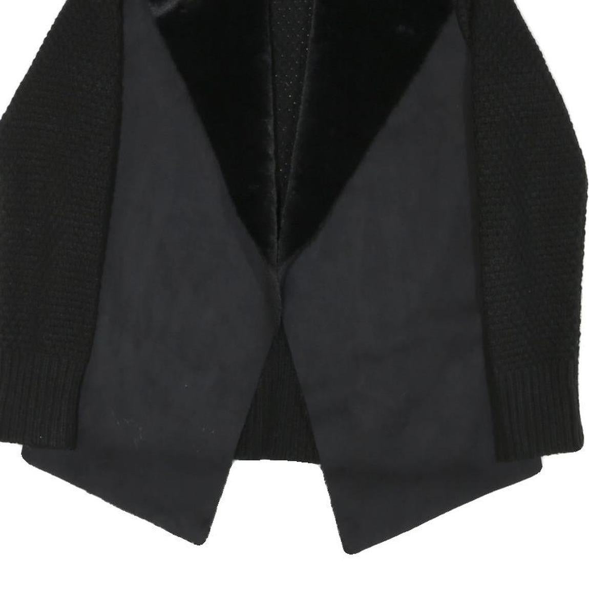 MALVIN Womens Black Cotton Blend Knit Jacket S Faux Fur Collar Open Front