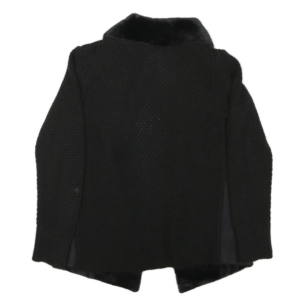 MALVIN Womens Black Cotton Blend Knit Jacket S Faux Fur Collar Open Front