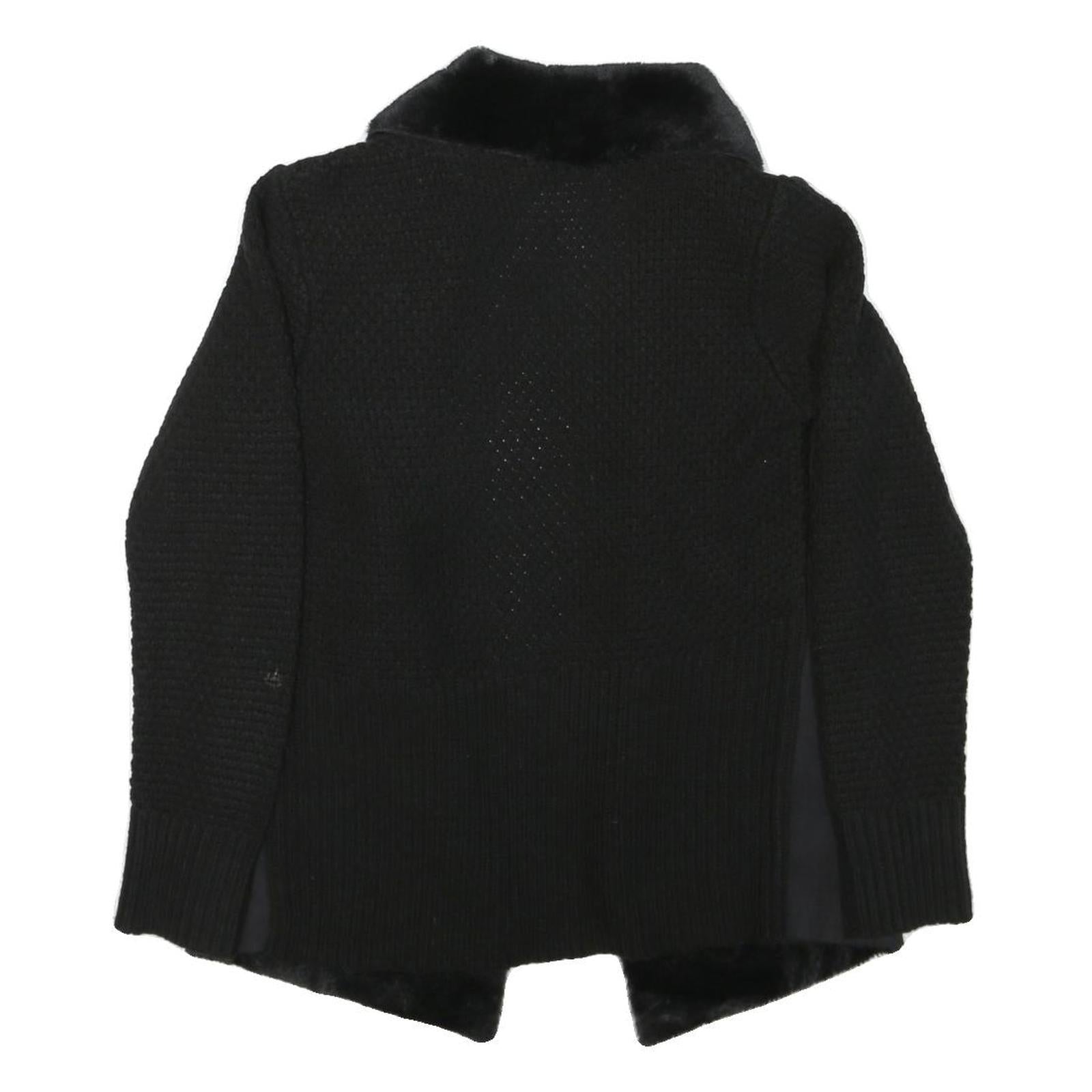 MALVIN Womens Black Cotton Blend Knit Jacket S Faux Fur Collar Open Front