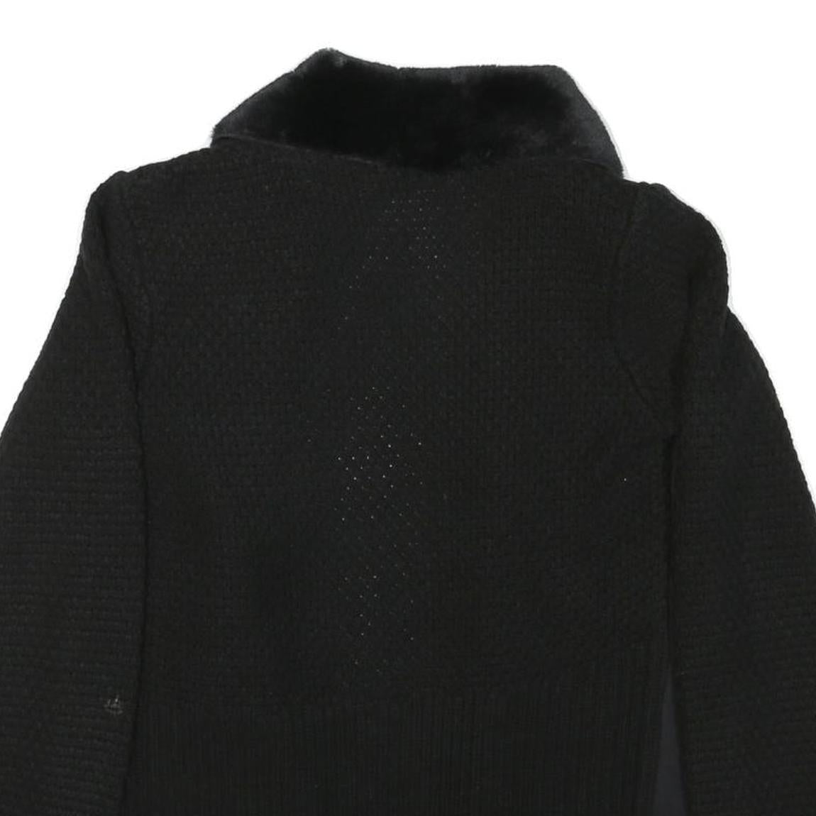 MALVIN Womens Black Cotton Blend Knit Jacket S Faux Fur Collar Open Front