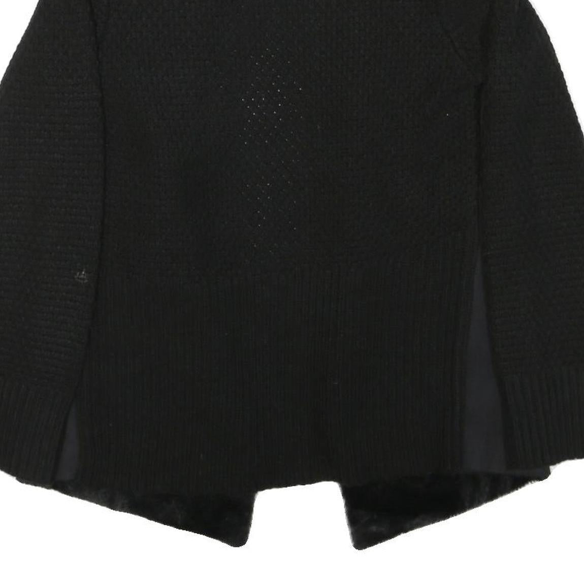 MALVIN Womens Black Cotton Blend Knit Jacket S Faux Fur Collar Open Front