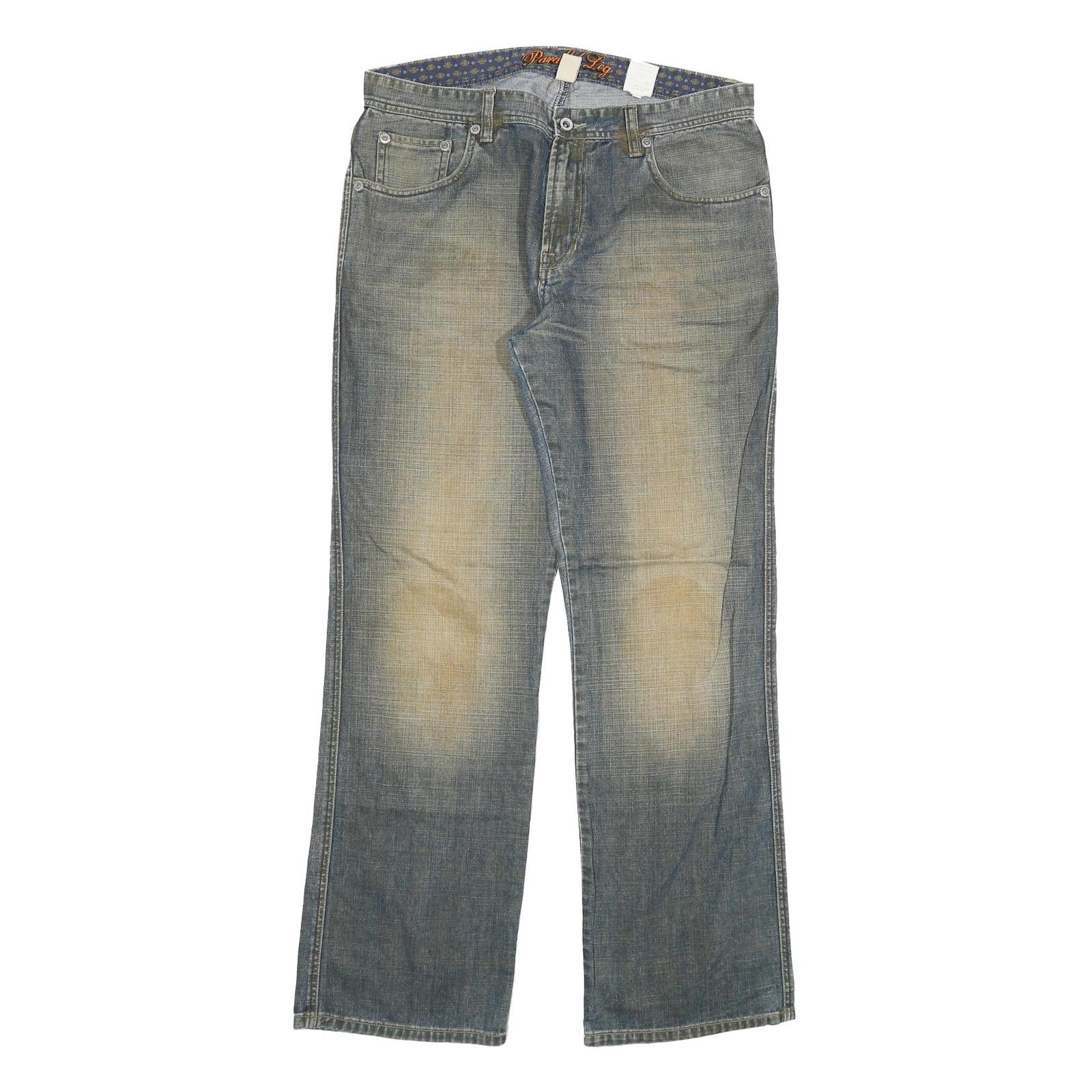 PARALLEL LEG Mens Jeans Blue Relaxed Straight Denim Medium W34 L33 Casual Zip