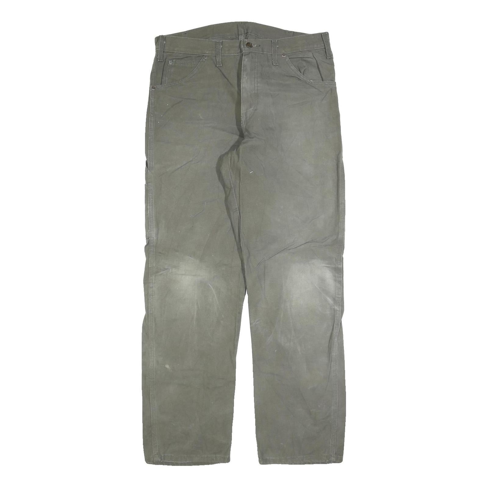 DICKIES Mens Cotton Blend Grey Relaxed Straight Trousers W33 L32 Workwear Pants