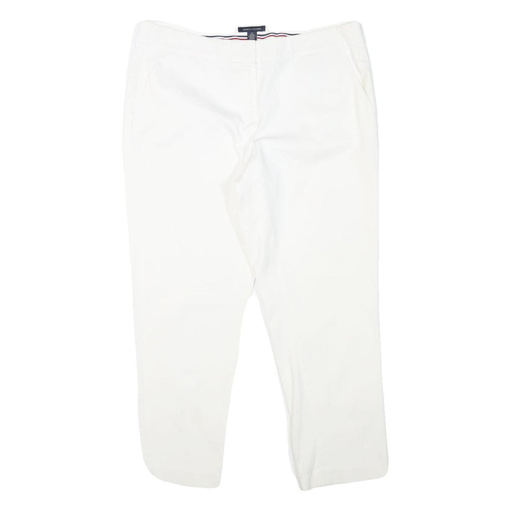 TOMMY HILFIGER Womens Cotton Blend White Slim Trousers Zip Closure W32 L26