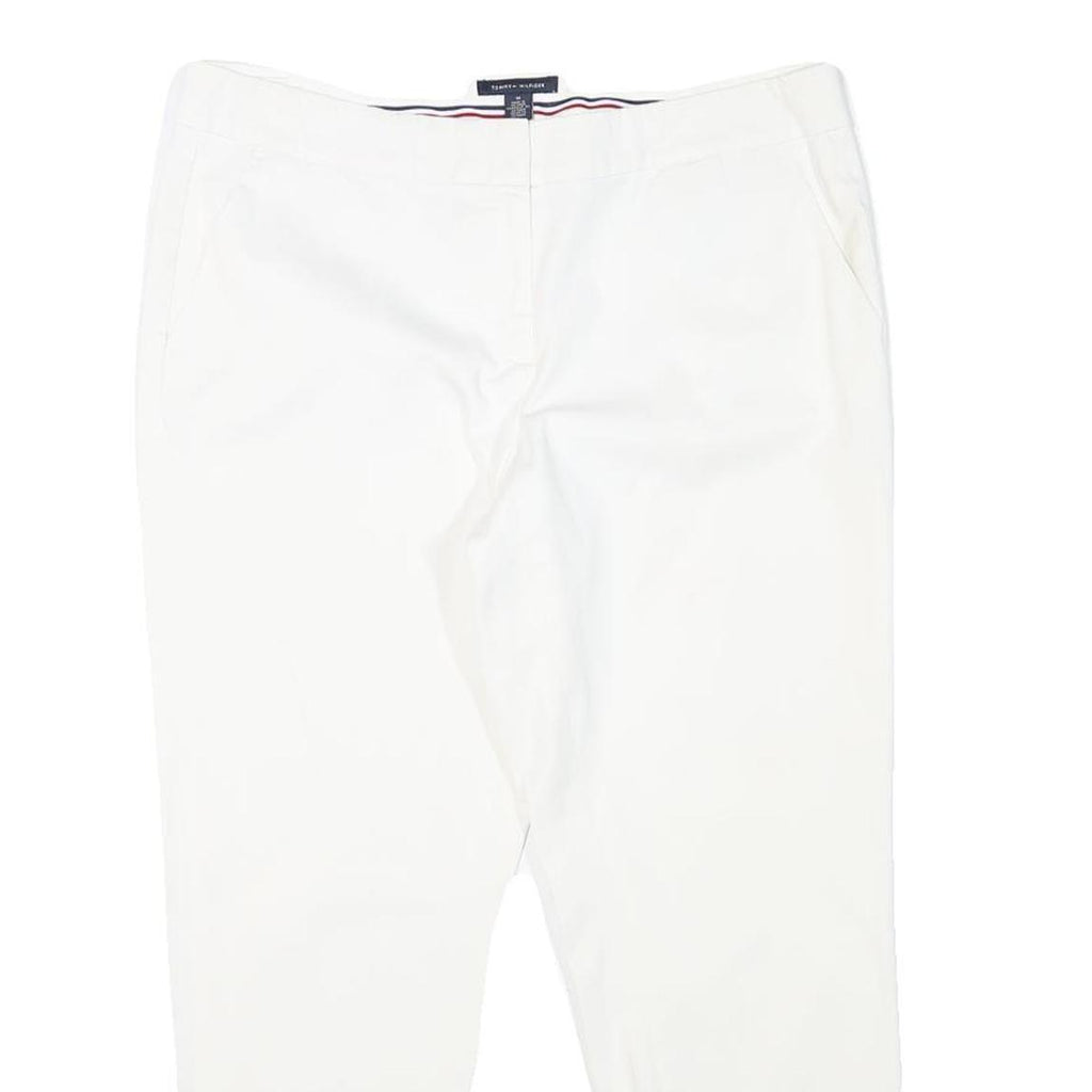 TOMMY HILFIGER Womens Cotton Blend White Slim Trousers Zip Closure W32 L26