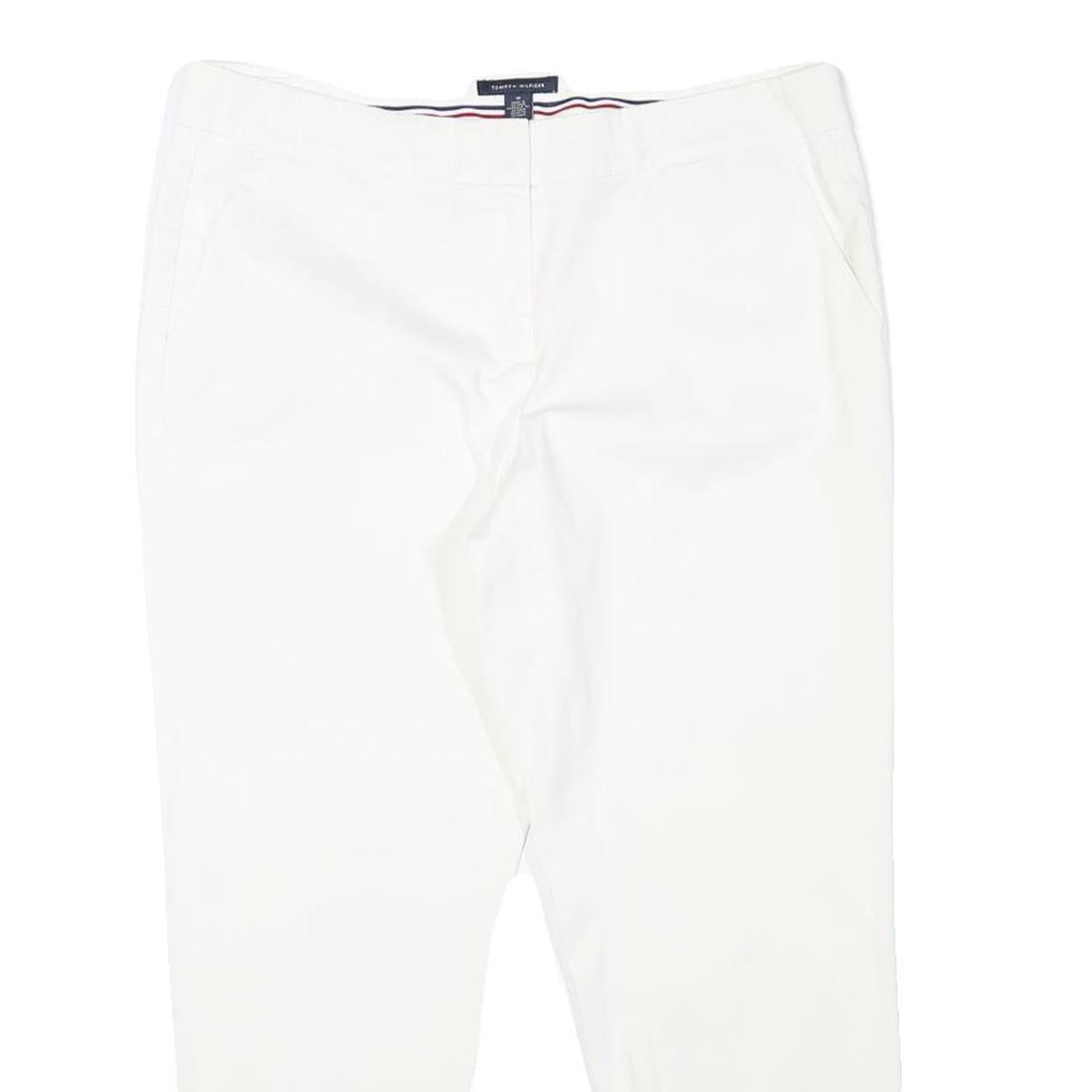 TOMMY HILFIGER Womens Cotton Blend White Slim Trousers Zip Closure W32 L26