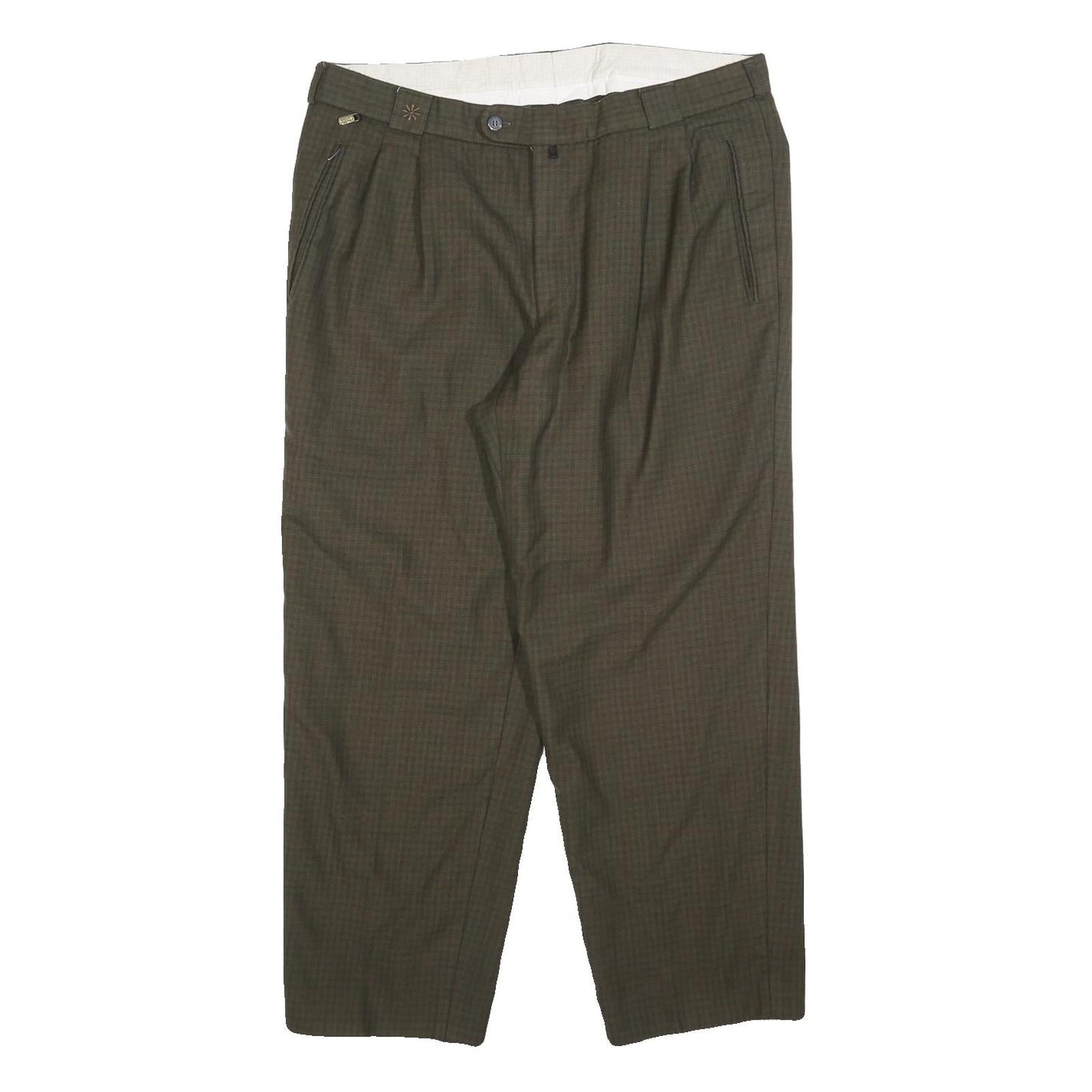 LINEA BERNARDO Mens Wool Blend Brown Regular Fit Straight Leg Trousers W34 L28