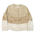 STRADIVARIUS Womens Beige Faux Fur Colourblock Jacket S Synthetic Button Closure
