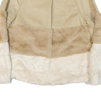 STRADIVARIUS Womens Beige Faux Fur Colourblock Jacket S Synthetic Button Closure