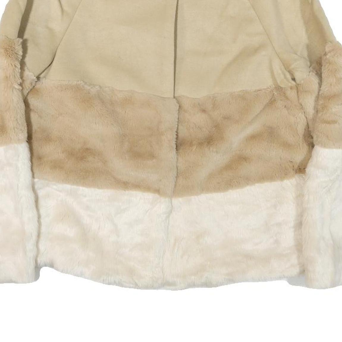 STRADIVARIUS Womens Beige Faux Fur Colourblock Jacket S Synthetic Button Closure