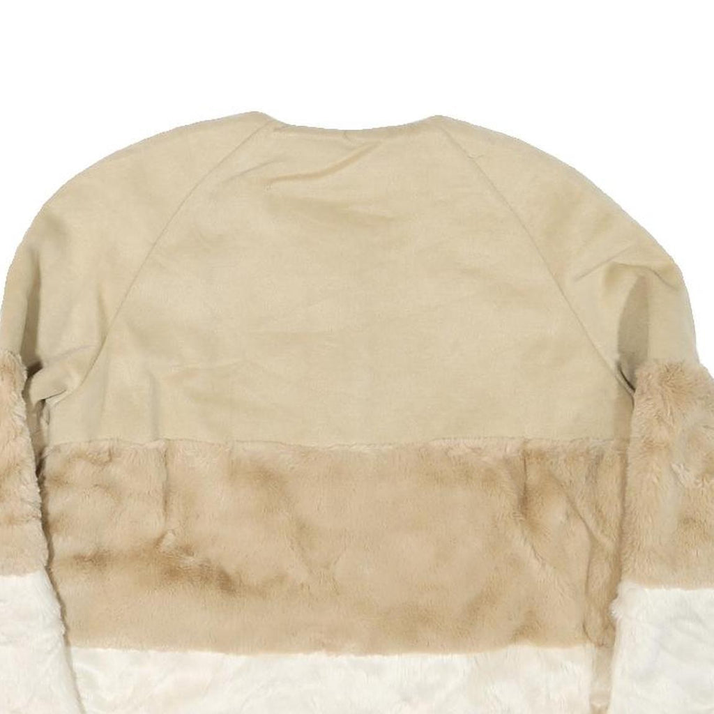 STRADIVARIUS Womens Beige Faux Fur Colourblock Jacket S Synthetic Button Closure