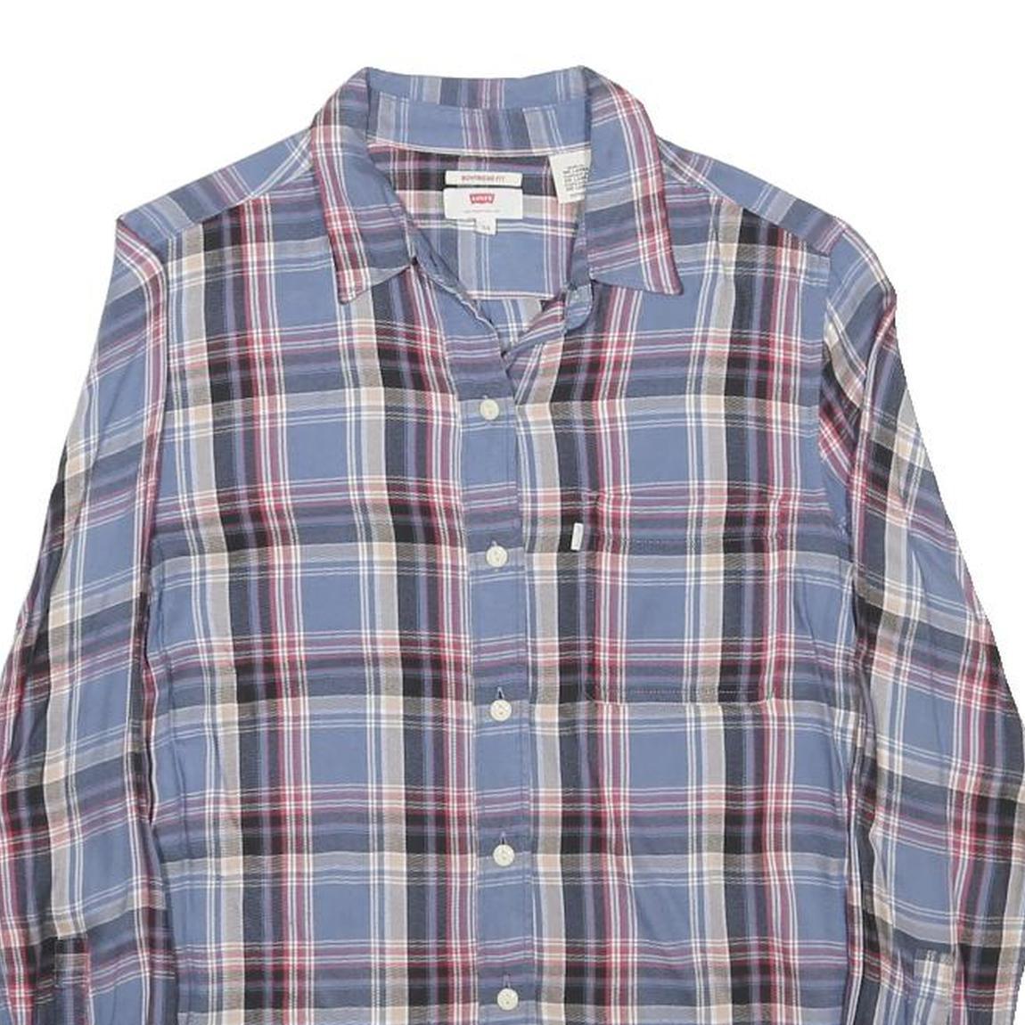 LEVI'S Womens Blue & Red Checked Cotton Blend Shirt XS Button Front Casual