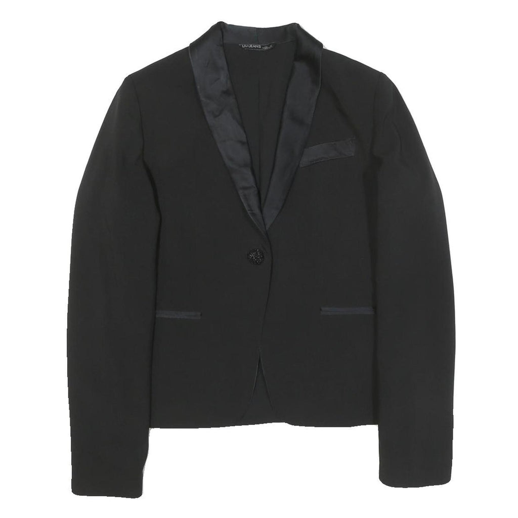 LIU JEANS Womens Black Jacket S Polyester Blend Button Satin Collar Formal