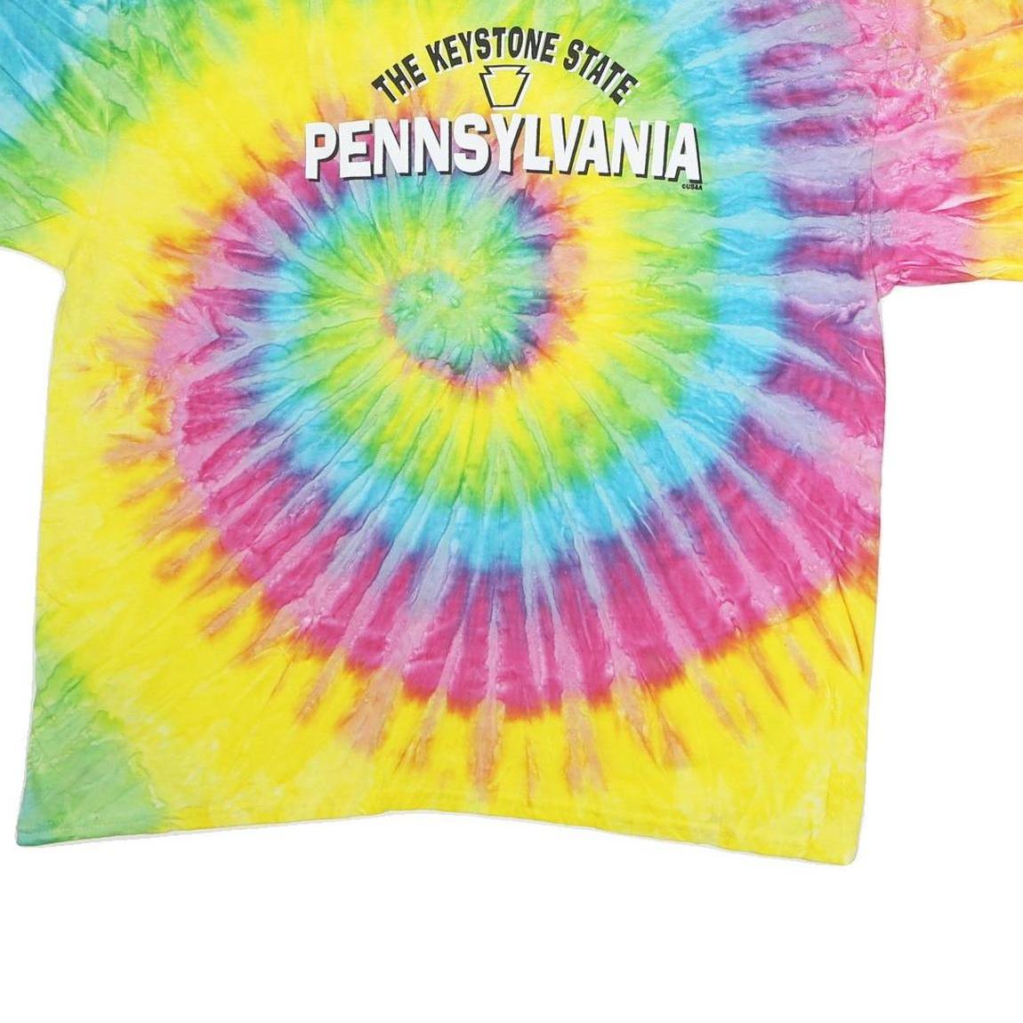 COLORTONE Mens Yellow & Blue Tie Dye Pennsylvania Graphic T-Shirt 2XL Short