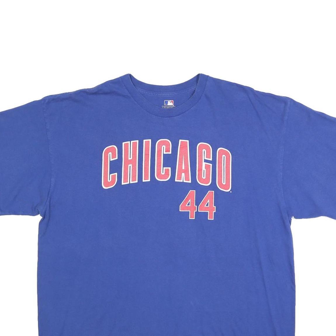 MLB Mens Blue Chicago 44 Graphic T-Shirt 2XL Short Sleeve Crew Neck Cotton Blend