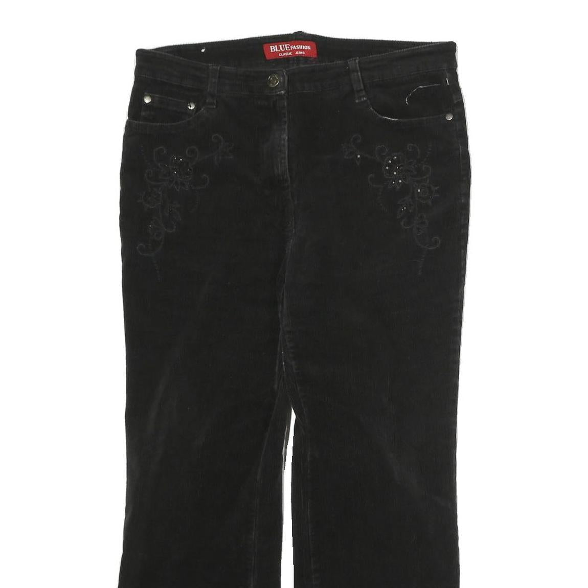 BLUE FASHION Womens Black Cotton Blend Regular Fit Bootcut Trousers W30 L25