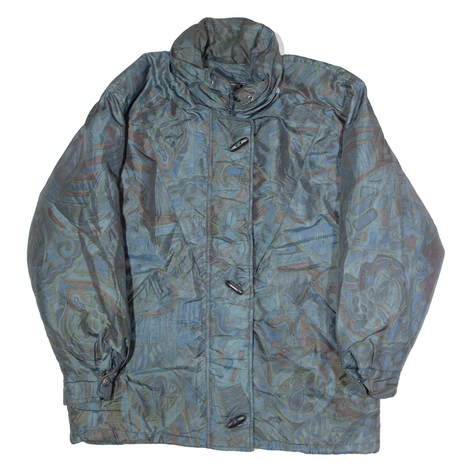 IZZI Insulated Womens Coat Blue 90s Crazy Pattern M