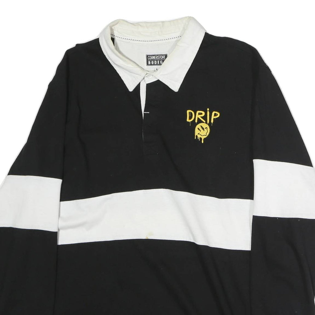 CORNERSTORE BODEGA Mens Black & White Smiley Long Sleeve Cotton Polo Shirt L