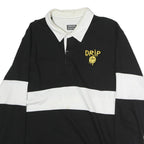 CORNERSTORE BODEGA Mens Black & White Smiley Long Sleeve Cotton Polo Shirt L