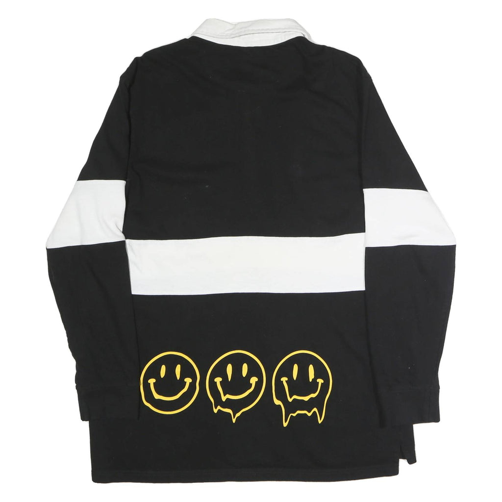 CORNERSTORE BODEGA Mens Black & White Smiley Long Sleeve Cotton Polo Shirt L