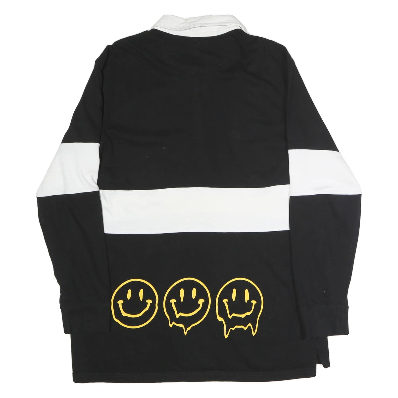 CORNERSTORE BODEGA Mens Black & White Smiley Long Sleeve Cotton Polo Shirt L