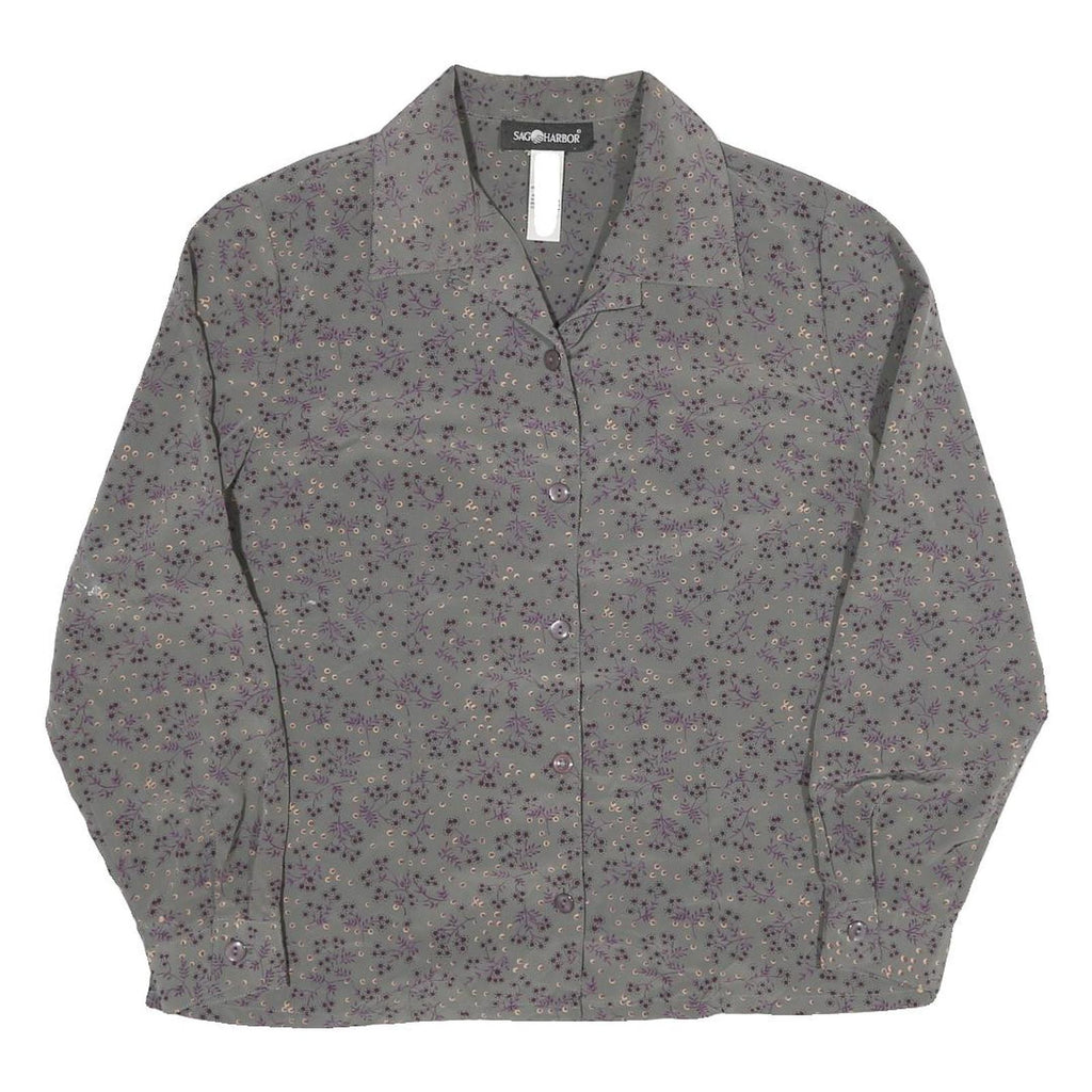 SAG HARBOUR Womens Grey Purple Floral Printed Shirt Long Sleeve Collared M