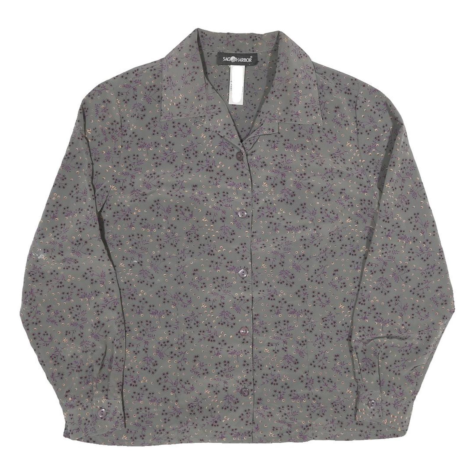 SAG HARBOUR Womens Grey Purple Floral Printed Shirt Long Sleeve Collared M