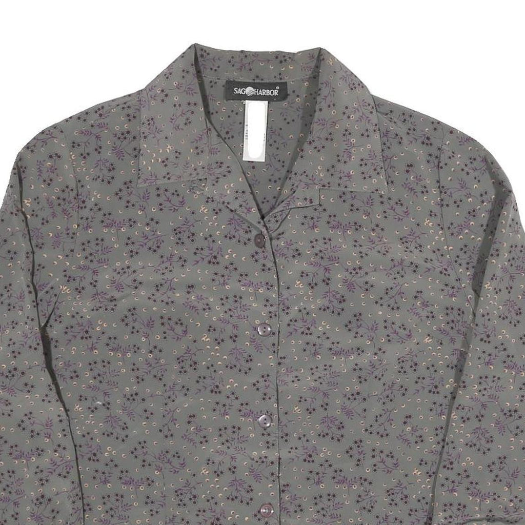SAG HARBOUR Womens Grey Purple Floral Printed Shirt Long Sleeve Collared M