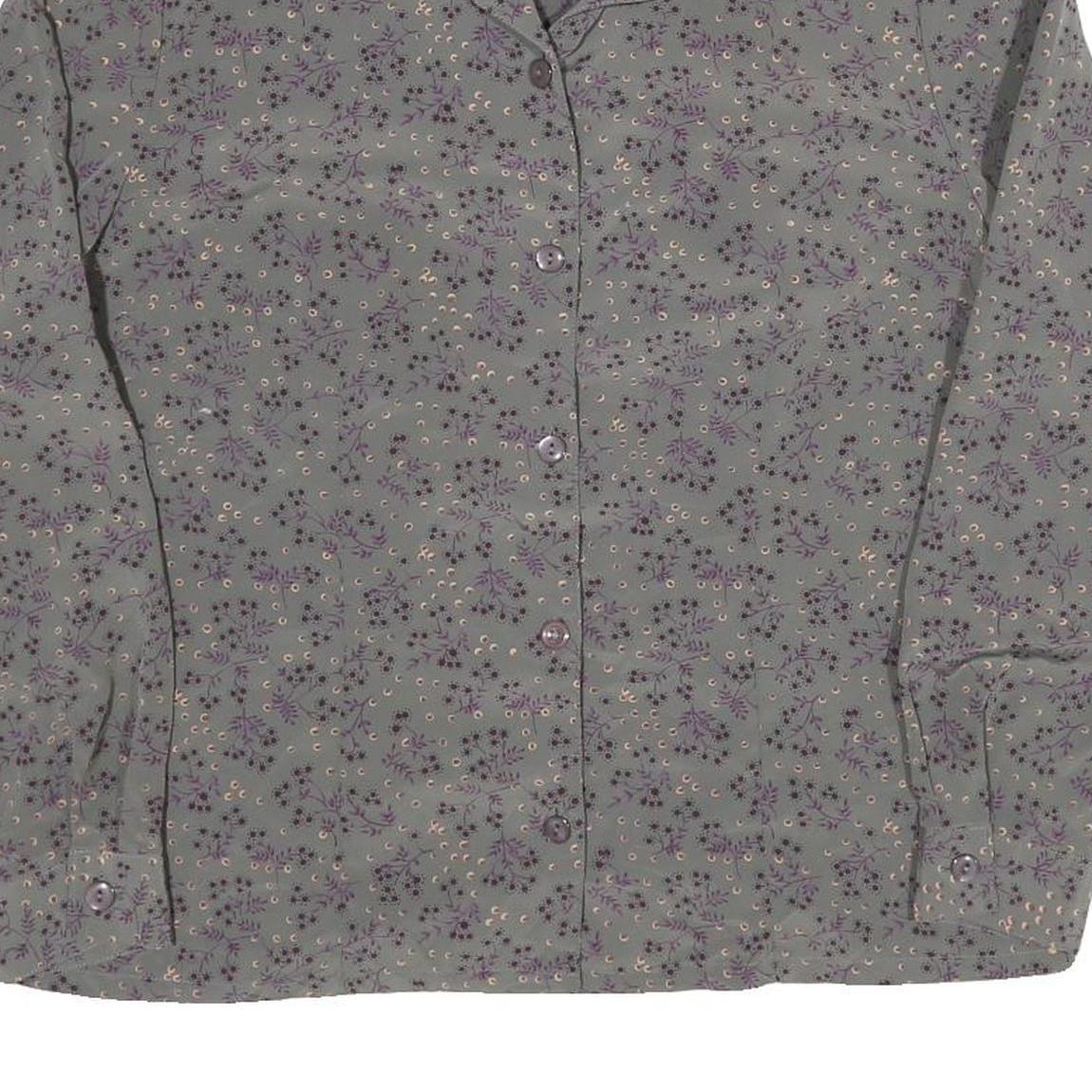 SAG HARBOUR Womens Grey Purple Floral Printed Shirt Long Sleeve Collared M