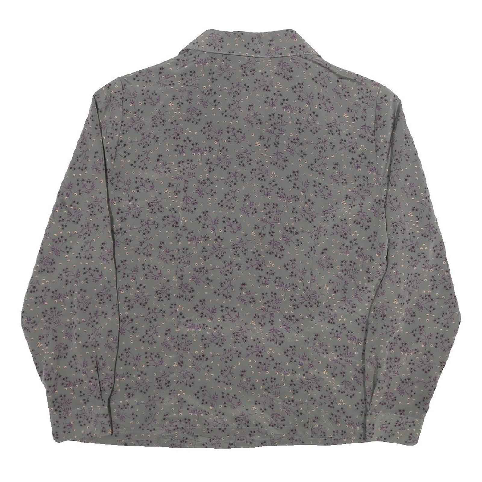 SAG HARBOUR Womens Grey Purple Floral Printed Shirt Long Sleeve Collared M