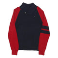 TOMMY HILFIGER Womens Navy & Red Jumper Patterned Button Neck Rib Knit UK 16