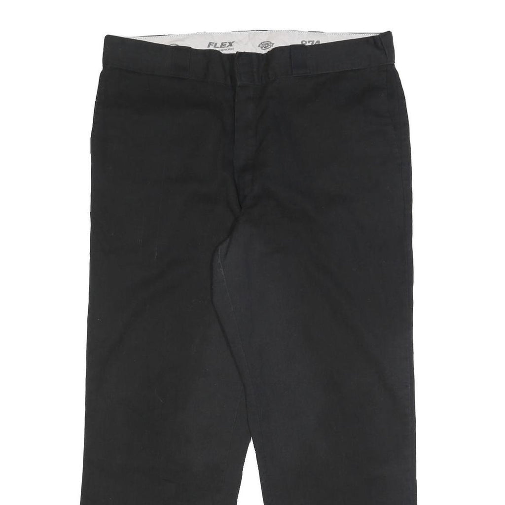 DICKIES Mens Black Regular Fit Straight Trousers W36 L29 Cotton Blend Zip
