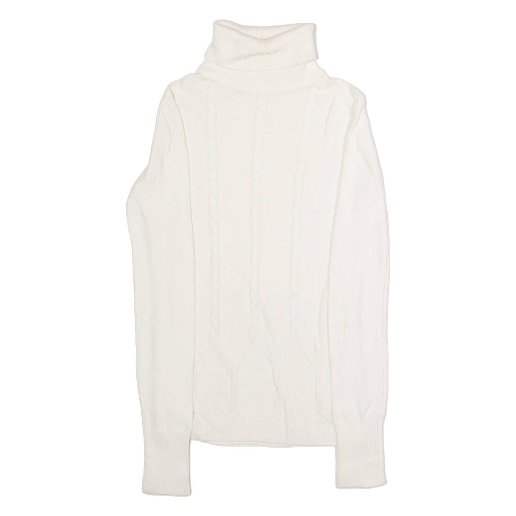 TOMMY HILFIGER Womens Jumper White Roll Neck Cable Knit XS