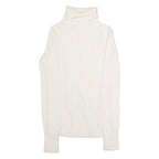TOMMY HILFIGER Womens Jumper White Roll Neck Cable Knit XS