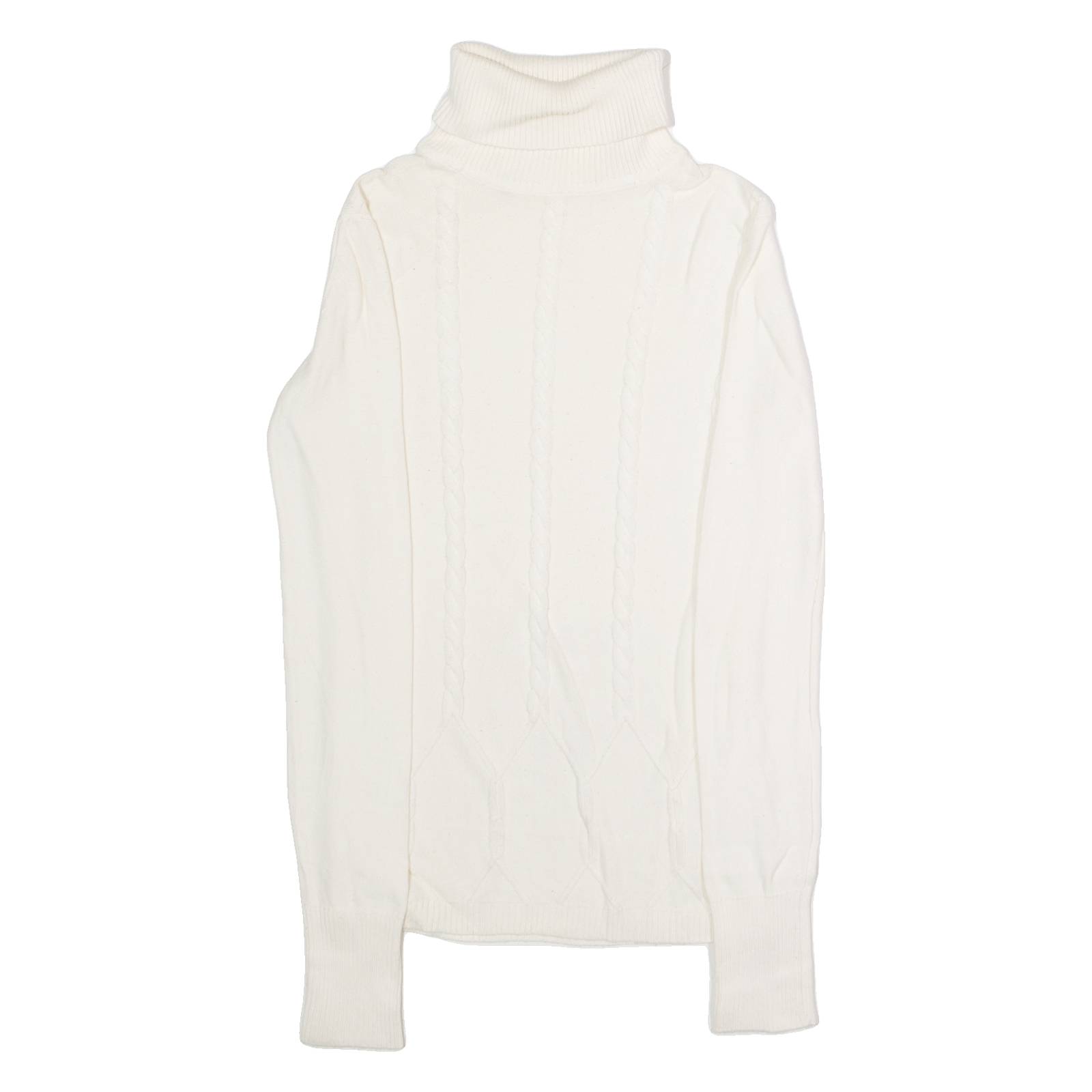TOMMY HILFIGER Womens Jumper White Roll Neck Cable Knit XS